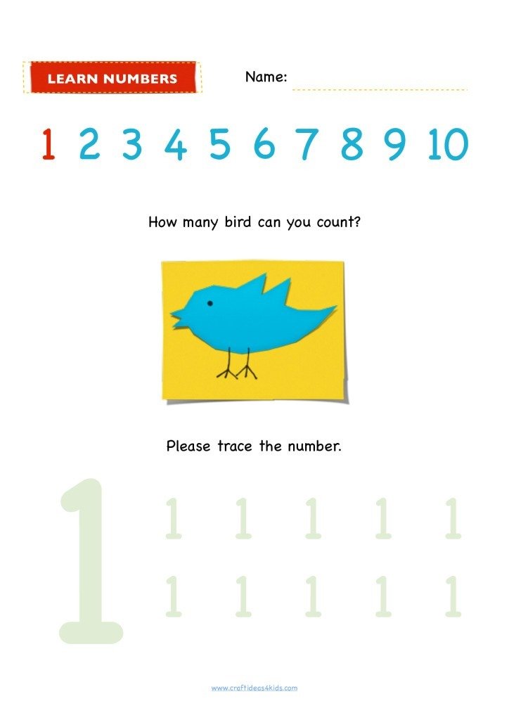 thumbnail of worksheet for preschool counting and tracing number 1 to 10