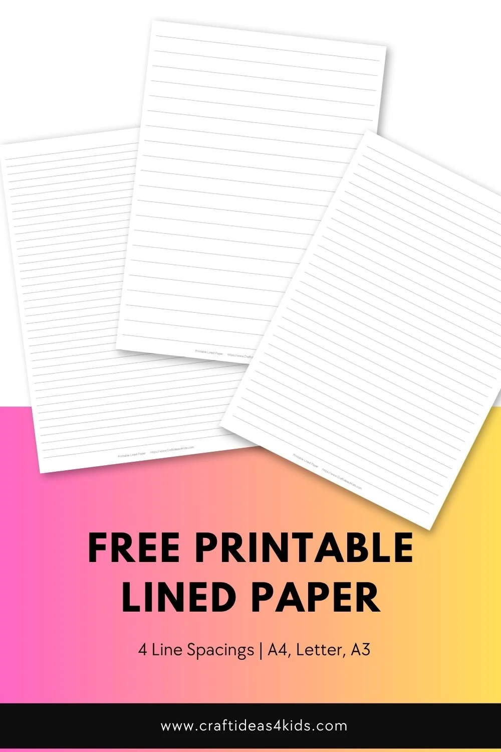 Free printable lined paper in 4 line spacings – 1/2, 1/3, 1/4 and 1/5 inch PDF in A4, Letter and A3
