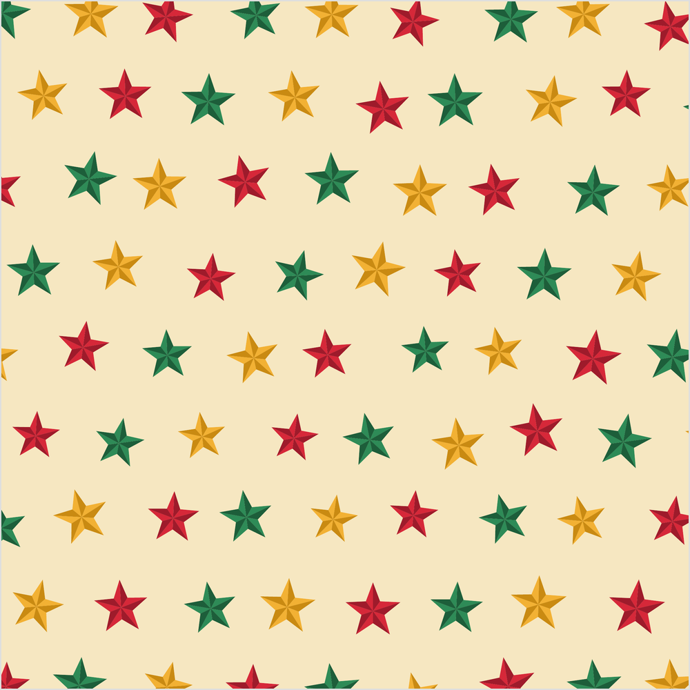 Free printable Christmas origami paper with two-tone red, green and gold folded stars on cream