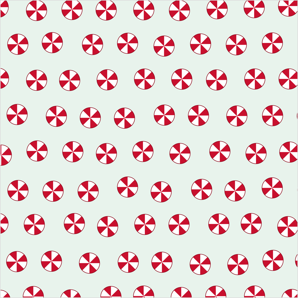 Free printable Christmas origami paper with red and white peppermint candies on mint green