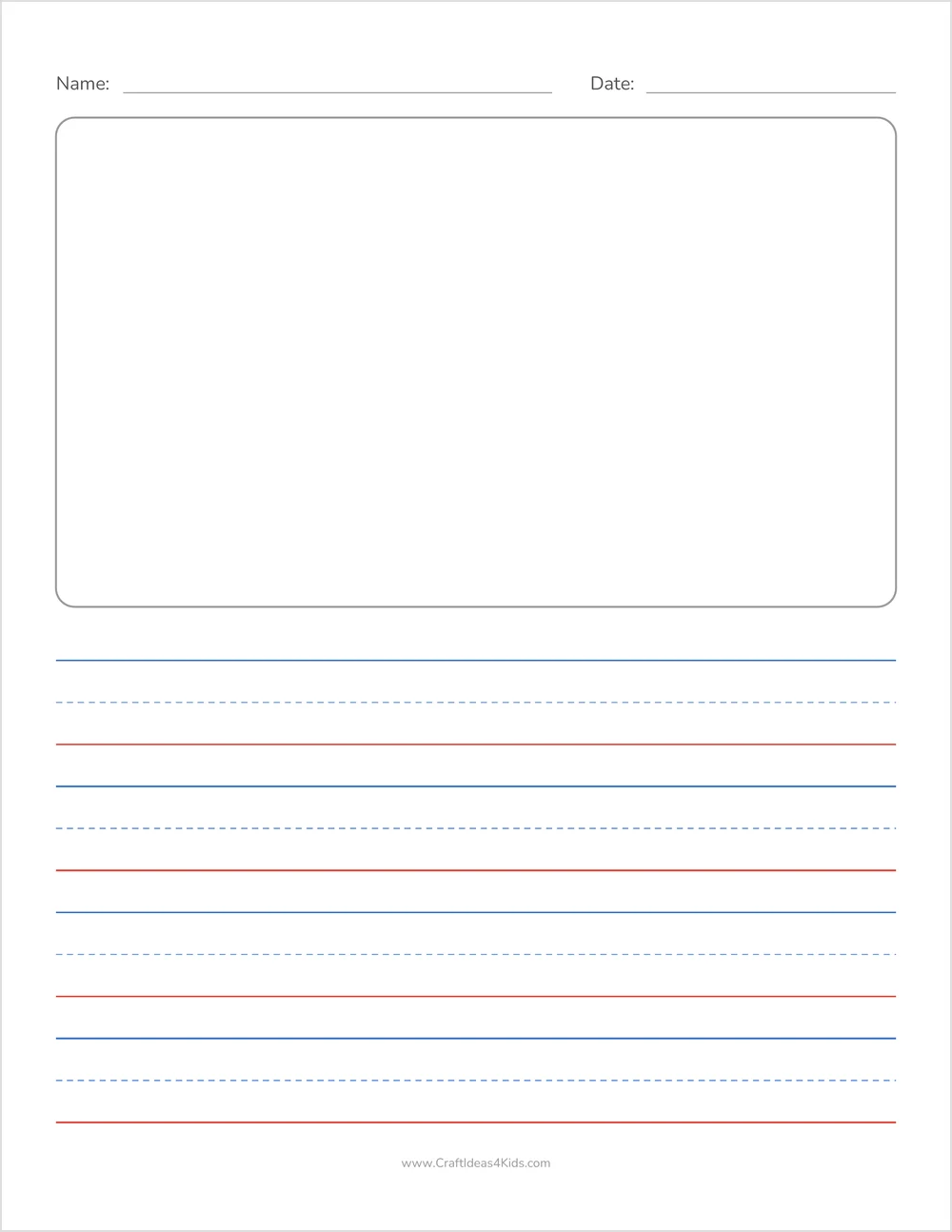 Free printable draw and write paper with picture box and 3/4 inch handwriting lines