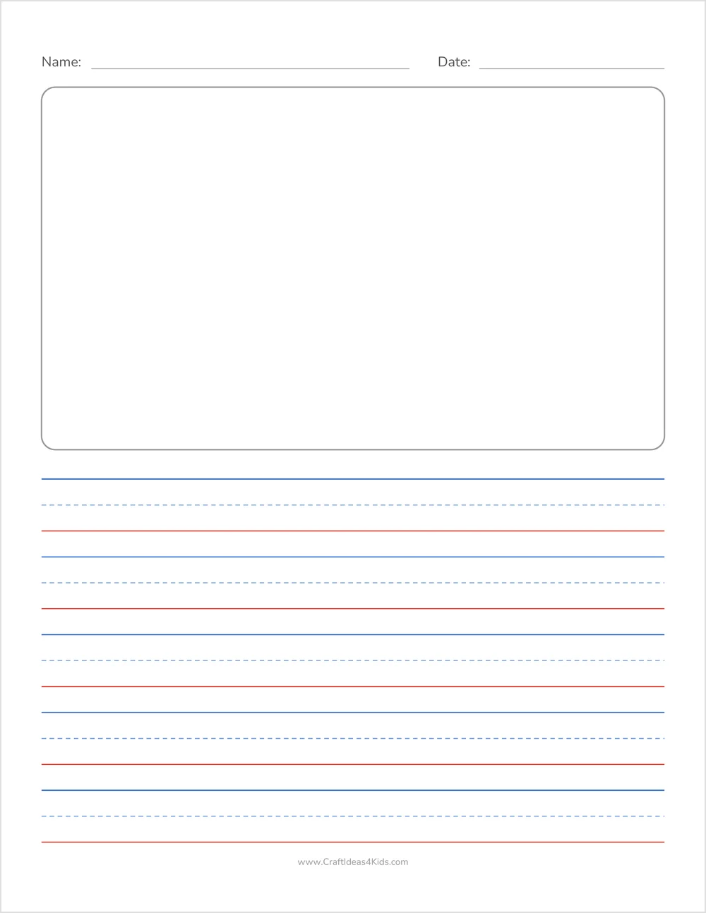 Free printable draw and write paper with picture box and 5/8 inch handwriting lines