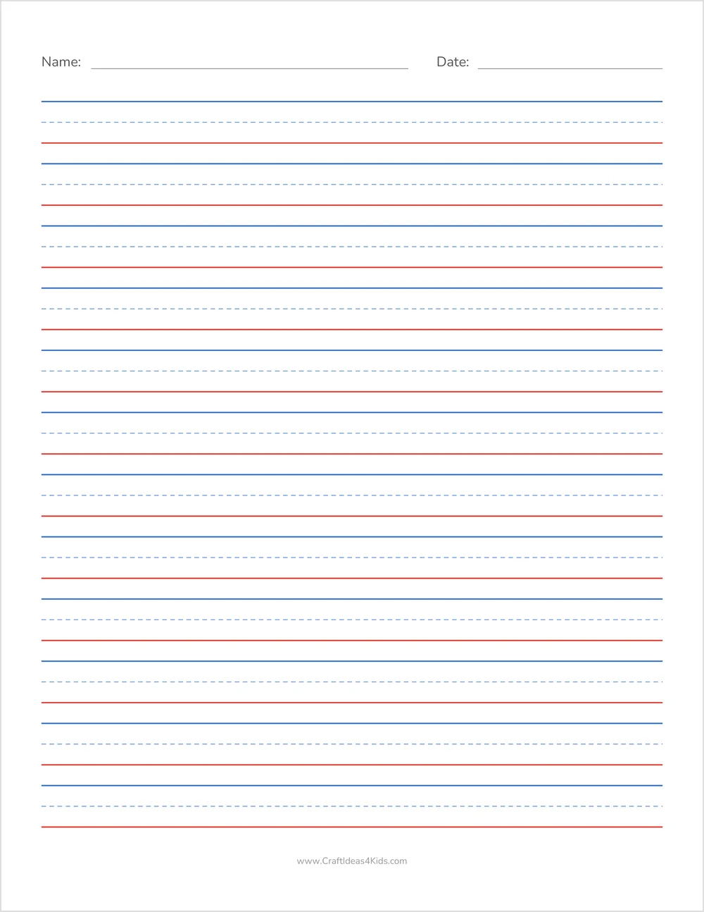 Free printable 1/2 inch handwriting paper for kids with dotted midline