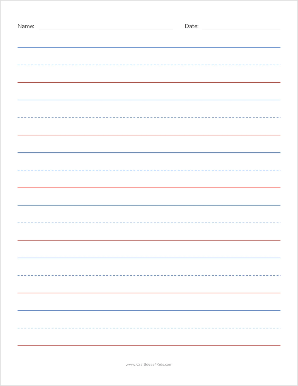 Free printable 1 inch handwriting paper for kids with dotted midline