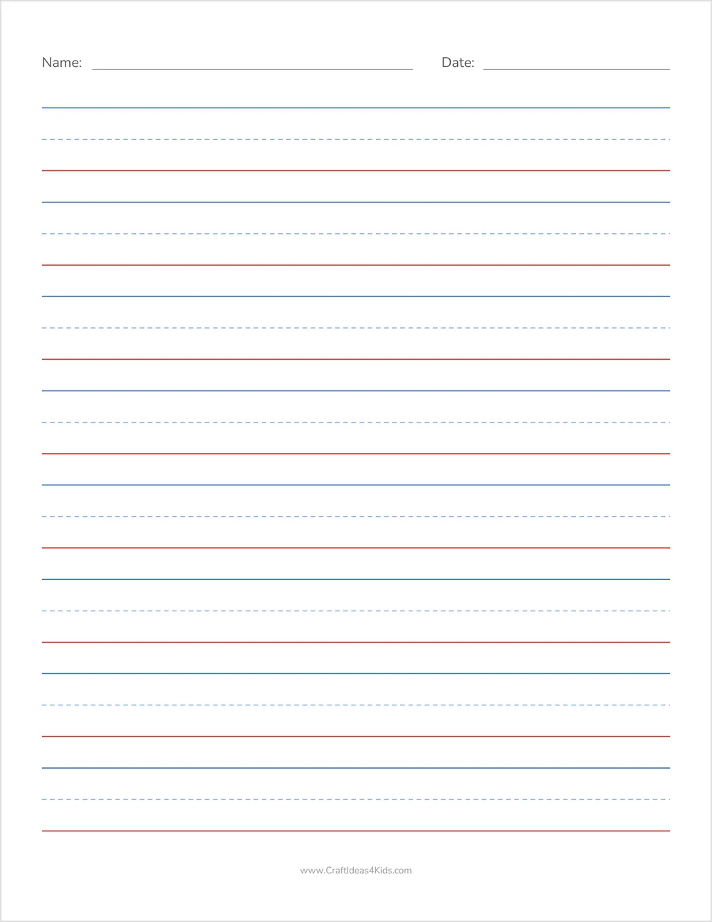 Free printable 3/4 inch handwriting paper for kids with dotted midline