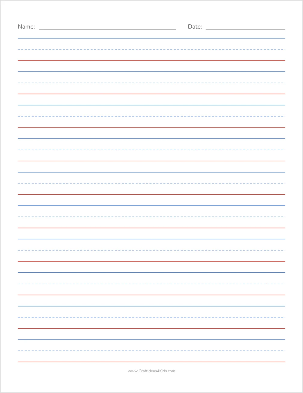 Free printable 5/8 inch handwriting paper for kids with dotted midline